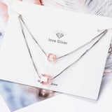 925 Silver Necklace Double Layer Square Crystal Choker S-N387