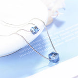 925 Silver Necklace Double Layer Square Crystal Choker S-N387