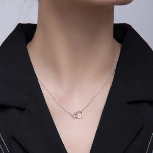 925 Silver Necklace Double Ring Zircon Choker Geometric Pendant
