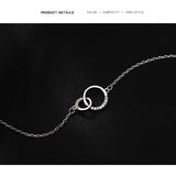 925 Silver Necklace Double Ring Zircon Choker Geometric Pendant