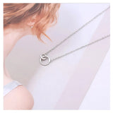 925 Silver Necklace Double Ring Zircon Choker Geometric Pendant