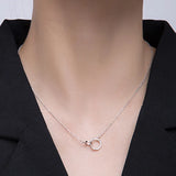 925 Silver Necklace Double Ring Zircon Choker Geometric Pendant