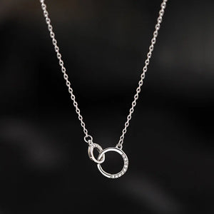 925 Silver Necklace Double Ring Zircon Choker Geometric Pendant