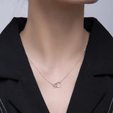 925 Silver Necklace Double Ring Zircon Choker Geometric Pendant