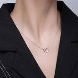925 Silver Necklace Double Ring Zircon Choker Geometric Pendant