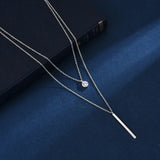 925 Silver Necklace Double Pendant Zircon Choker NK093