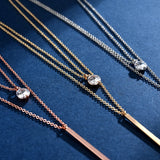925 Silver Necklace Double Pendant Zircon Choker NK093