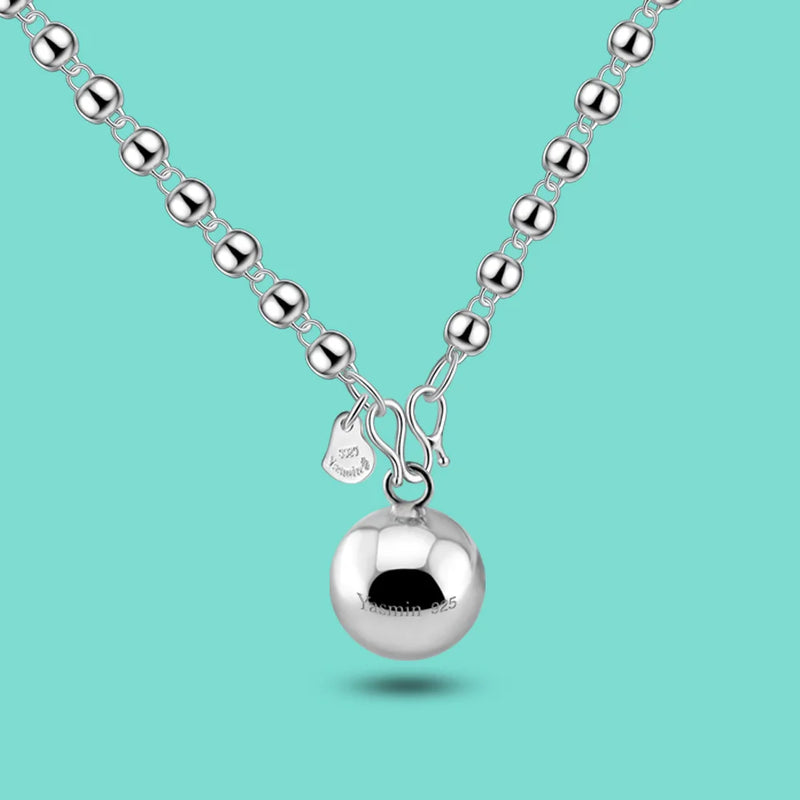 925 Sterling Silver Necklace Ethnic The Bell Pendant Beads Necklace