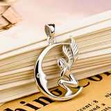 925 Silver Necklace Moon Angel Choker Charm for Women Lover Jewelry