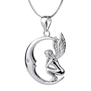 925 Silver Necklace Moon Angel Choker Charm for Women Lover Jewelry