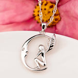 925 Silver Necklace Moon Angel Choker Charm for Women Lover Jewelry