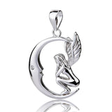 925 Silver Necklace Moon Angel Choker Charm for Women Lover Jewelry