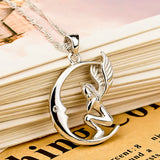 925 Silver Necklace Moon Angel Choker Charm for Women Lover Jewelry