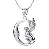 925 Silver Necklace Moon Angel Choker Charm for Women Lover Jewelry