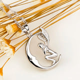 925 Silver Necklace Moon Angel Choker Charm for Women Lover Jewelry