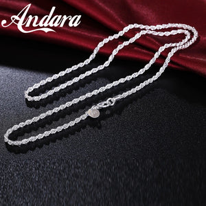 925 Sterling Silver Rope Twist Necklace 3MM Men Women 16''-24''