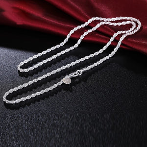 925 Silver Twisted Rope Necklace 3MM Men Women Jewelry