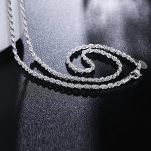 925 Sterling Silver Rope Twist Necklace 3MM Men Women 16''-24''