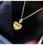 925 Silver Necklace Yellow Zircon Heart Crystal Pendant Choker Chain Jewelry