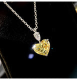 925 Silver Necklace Yellow Zircon Heart Crystal Pendant Choker Chain Jewelry
