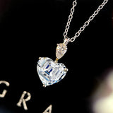 925 Silver Necklace Yellow Zircon Heart Crystal Pendant Choker Chain Jewelry