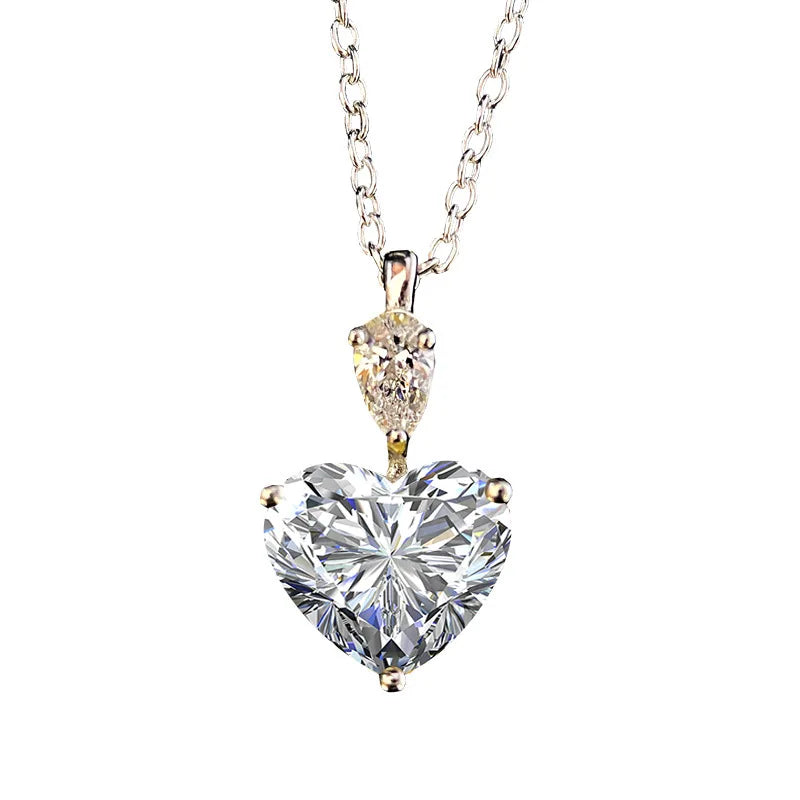 925 Silver Necklace Yellow Zircon Heart Crystal Pendant Choker Chain Jewelry