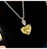 925 Silver Necklace Yellow Zircon Heart Crystal Pendant Choker Chain Jewelry