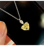925 Silver Necklace Yellow Zircon Heart Crystal Pendant Choker Chain Jewelry