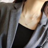 925 Silver Necklace Clear Zircon Pendant Lady Tiny Chain Circle Necklace