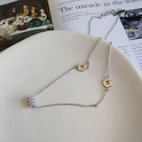 925 Silver Necklace Clear Zircon Pendant Lady Tiny Chain Circle Necklace