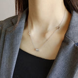 925 Silver Necklace Clear Zircon Pendant Lady Tiny Chain Circle Necklace
