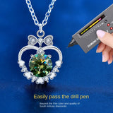 925 Silver Necklace Green Diamond Moissanite Pendant Bow Love