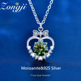 925 Silver Necklace Green Diamond Moissanite Pendant Bow Love