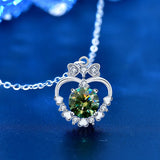 925 Silver Necklace Green Diamond Moissanite Pendant Bow Love