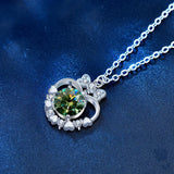 925 Silver Necklace Green Diamond Moissanite Pendant Bow Love