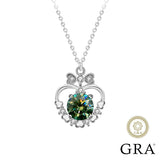 925 Silver Necklace Green Diamond Moissanite Pendant Bow Love