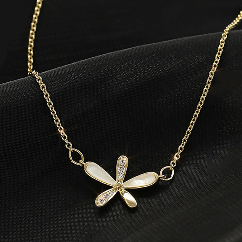 925 Silver Flower Pendant Necklace for Women 18k Zircon Shell Fine Jewelry