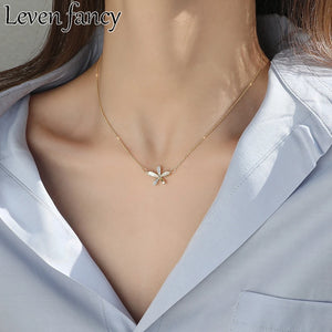 925 Silver Flower Pendant Necklace for Women 18k Zircon Shell Fine Jewelry