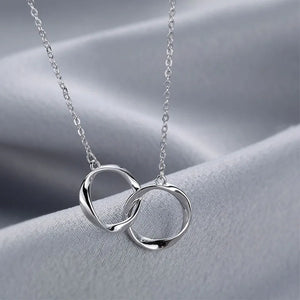 925 Silver Necklace Flash Diamond Geometric Double Circle Pendant