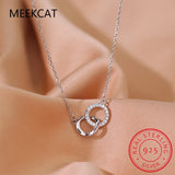 925 Silver Necklace Flash Diamond Geometric Double Circle Pendant