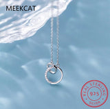 925 Silver Necklace Flash Diamond Geometric Double Circle Pendant