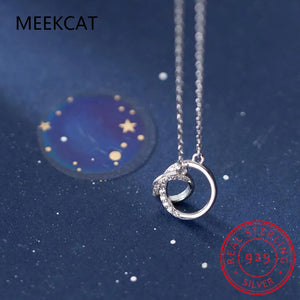 925 Silver Necklace Flash Diamond Geometric Double Circle Pendant