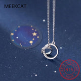 925 Silver Necklace Flash Diamond Geometric Double Circle Pendant