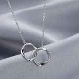 925 Silver Necklace Flash Diamond Geometric Double Circle Pendant