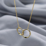 925 Silver Necklace Flash Diamond Geometric Double Circle Pendant