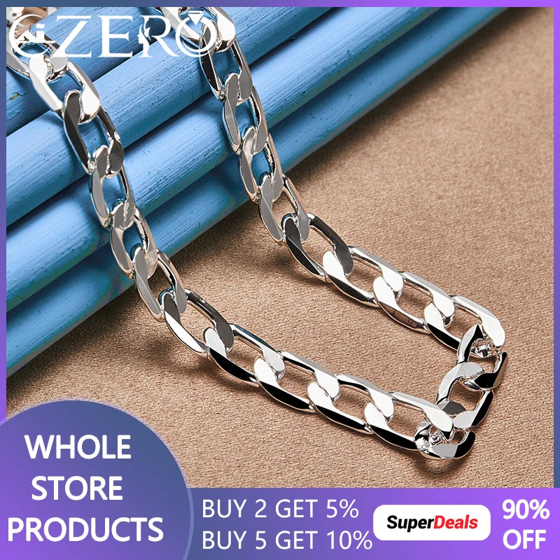 925 Silver Necklace Men 16/18/20/22/24 Inch 8MM Chain Wedding Engagement Charm