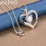 925 Silver Necklace Women 18-30 Inch Chain Zircon Heart Pendant