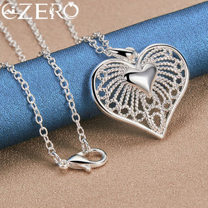 925 Silver Heart Pendant Necklace 18-30 Inch Chain
