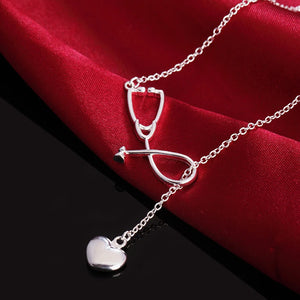 925 Silver Necklace For Women Nurse Heart Pendant LOVE Lady Holiday