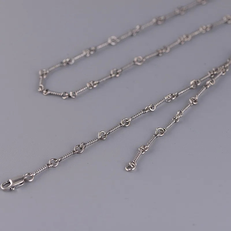 925 Silver Bamboo Link Chain Necklace Unisex Jewelry